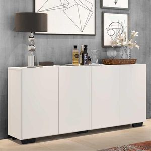Aparador Buffet 4 Portas c/ Pés Quadrados Veneza Multimóveis Branco/Preto