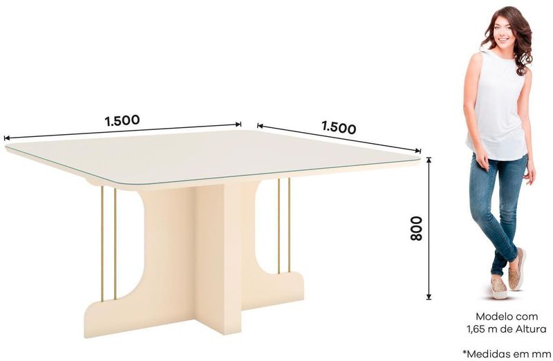 Mesa de Jantar 8 Lugares Canto Arredondado Com Vidro Mavi Henn Off White150cm