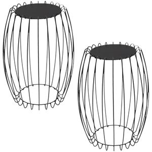 Kit Mesa Apoio Lateral 43 cm Tampo Vidro Preto Base Metal Nacc