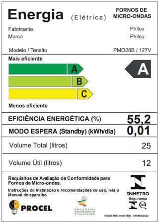 Forno Microondas Philco PMO28B 25 Litros Branco 110V