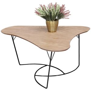 Mesa De Centro Boomerang Madeira Amendoa Base Metal Nacc
