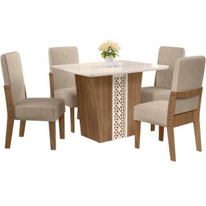 Conjunto Mesa Jantar MDF 110x84 cm 4 Cadeiras 110312 Celmo