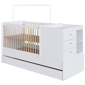 Berço Cama Multifuncional Com Auxiliar BB023 Aveiro OAK Branco Comm