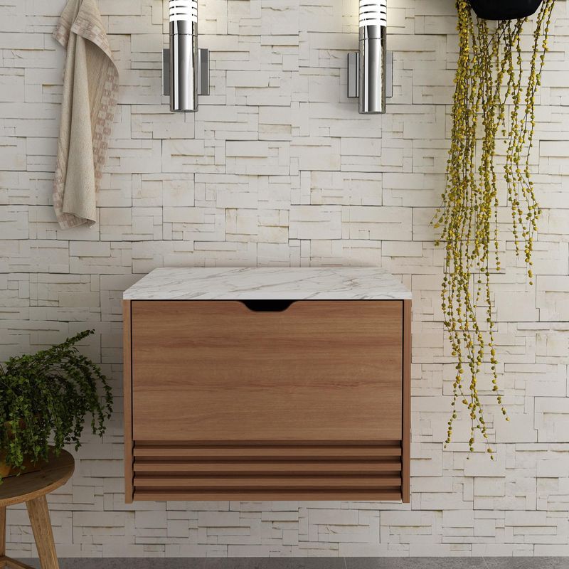 Balcão Gabinete Suspenso Tecno Mobili com Gaveta BN3613 Amêndoa/Mármore Branco