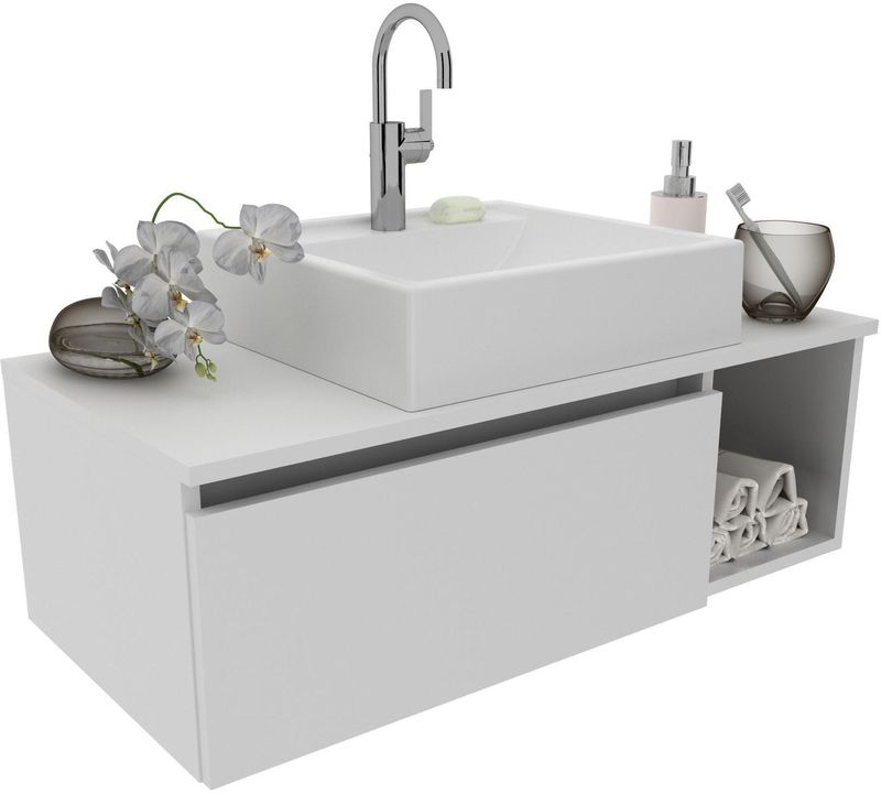 Balcão Gabinete Suspenso Tecno Mobili para Banheiro BN3601 Branco