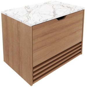 Balcão Gabinete Suspenso Tecno Mobili com Gaveta BN3613 Amêndoa/Mármore Branco