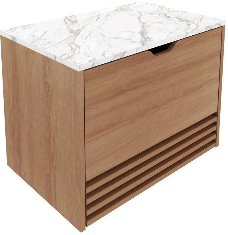 Balcão Gabinete Suspenso Tecno Mobili com Gaveta BN3613 Amêndoa/Mármore Branco