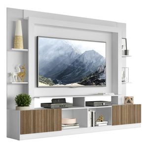 Estante com Suporte para TV até 65" Multimóveis Oslo FG3386 Branca/Madeirada