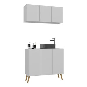 Conjunto Gabinete de Banheiro e Armário Aéreo 3 Portas Retrô Multimóveis MP5055
