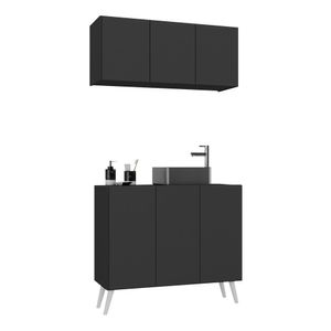 Conjunto Gabinete de Banheiro e Armário Aéreo 3 Portas Retrô Multimóveis MP5055