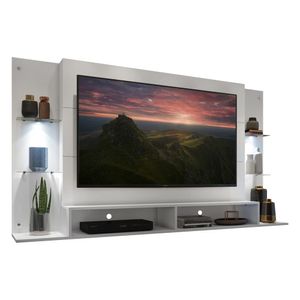 Painel com Suporte TV 60" e 2 Leds Prateleiras de Vidro Vegas Multimóveis Branco