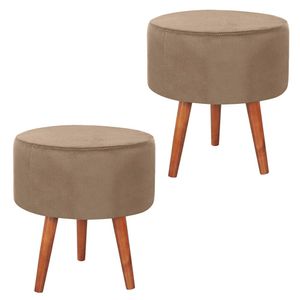 Kit 2 Puff Puf Redondo Pes Palito 44x40cm Suede MPassos