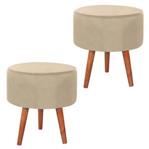 Kit 2 Puff Puf Redondo Pes Palito 44x40cm Suede MPassos