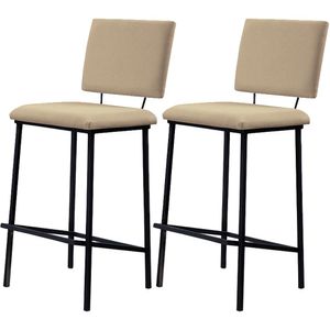 Kit 2 Banquetas Alta Base Em Aço Preto F109 Linho Dmobiliario