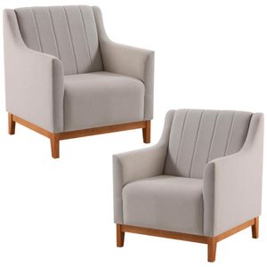 Kit 2 Poltronas Decorativas Base Madeira Mell 7046 Linho Dmobiliario