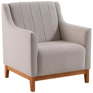 Poltrona Decorativa Base Madeira Mell 7046 Linho Dmobiliario