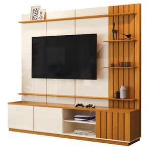 Estante Home Teather Para Tv Até 75 Polegadas 3 Portas 2,18m Ripado Cedro/off White