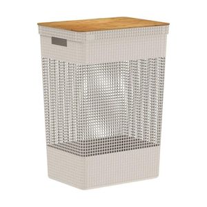 Cesto De Roupa Grid Bege 49 L Com Tampa De Bambu 38 X 28 X 55,6 Cm