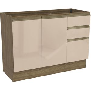Balcão de Pia 120cm 2 Portas 3 Gavetas 100% MDF Curve Kappesberg N626-NGMC Nogueira e Macadâmia