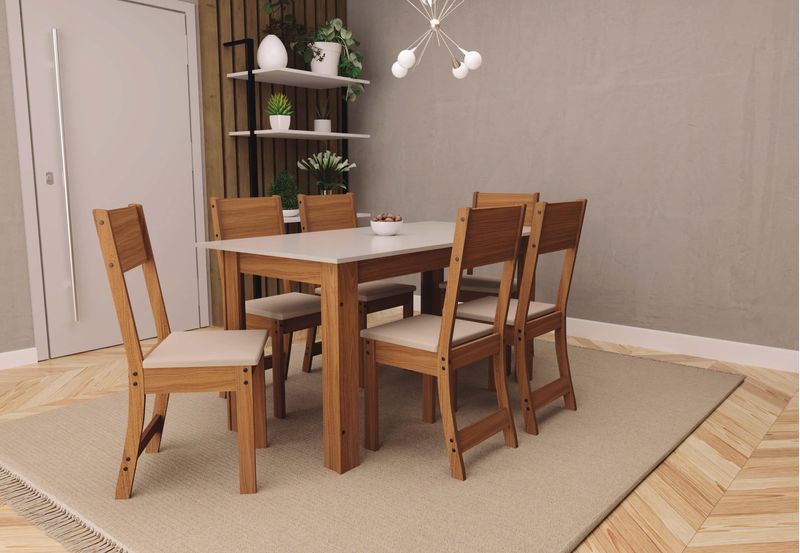Conjunto-Para-Sala-de-Jantar-Indekes-Mesa-Monalisa-150x76cm-com-6-Cadeiras-Freijo-Off-White-e-Bege