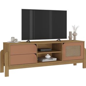 Rack Para TV até 60" Polegadas 1 Porta 2 Gavetas Artely Nature Carvalho e Terracota