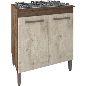 Balcão Cooktop 72cm 2 Portas Atualle Lisboa Mocaccino Rústico e CarvalhoRústico