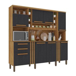 Armário De Cozinha Completo Acácia Salleto Cinamomo - Preto