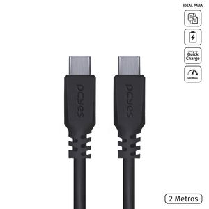Cabo para Celular USB Tipo C 2.0 para USB Tipo C / TYPE C 2 Metros Preto - PUCP-02