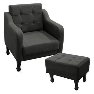 Kit Poltrona Decorativa C- Puff Para Sala Bella Suede Cor:cinza Grafite