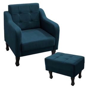 Kit Poltrona Decorativa C- Puff Para Sala Bella Suede Cor:azul Royal