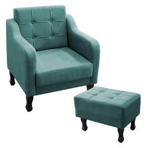 Kit Poltrona Decorativa C- Puff Para Sala Bella Suede Cor:azul Tiffany