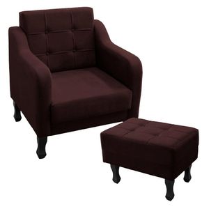 Kit Poltrona Decorativa C- Puff Para Sala Bella Suede Cor:bordo