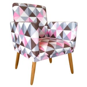 Poltrona Decorativa Nina Triangulo Rosa Pés Madeira Castanho Rodapé