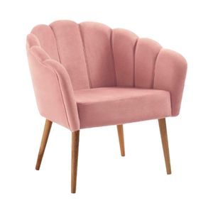 Poltrona Pétala Slim Base Madeira Tauari Veludo Rosa