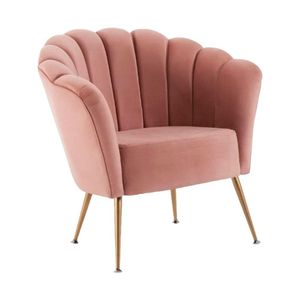 Poltrona Pétala Base Aço Dourado Veludo Rosa
