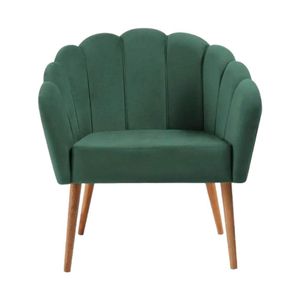 Poltrona Pétala Slim Base Madeira Tauari Veludo Verde