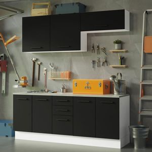 Kit com 2 Balcões e 2 Armários Aéreos Multiuso 200cm Branco/Preto Agata Madesa
