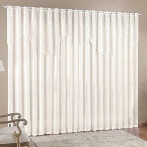 Cortina Nicole 4 Metros Palha Tecido Microfibra Com Renda Floral Sala Quarto