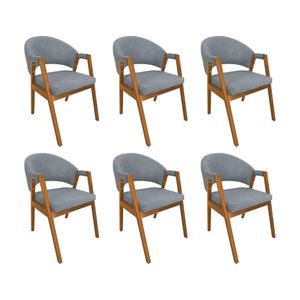Kit 6 Cadeiras De Jantar Madeira Maciça Cerejeira Premium Helen Linho Cinza - Cor: Cinza