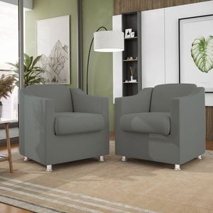 Kit 2 Poltronas Decorativas Tilla Consultório Recepção Sala Suede Cor:Cinza