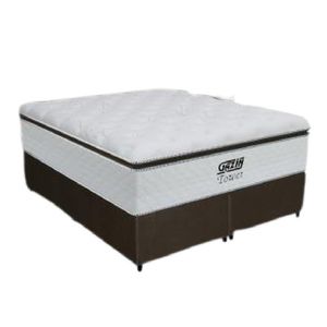 Cama Box Queen Colchão De Molas Ensacadas Tower Gazin 158x198x72cm Branco / Marrom Branco / Marrom