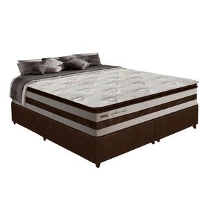 Cama Box Casal Queen 1,58m Colchão Molas Ensacadas 30cm Love Story 158x198x68cm Branco/marrom