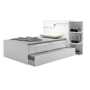 Cama Cabeceira Baú C/Cama Auxiliar 2 Gavetas Branco Lilás