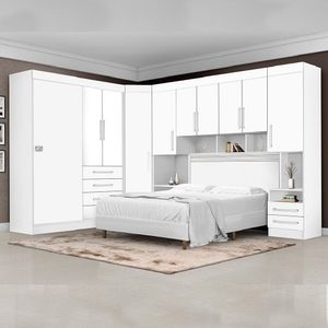 Dormitório Completo Georgia J&a Branco Para Cama Box 1,38m Casal Branco/rosa