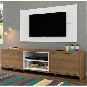 RackRustic e Painel para TV Metz Branco Madesa