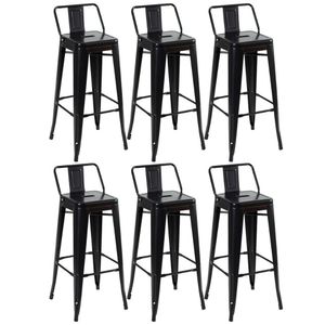 Kit 6 Banquetas Altas Com Encosto 76 Cm Preto Semibrilho