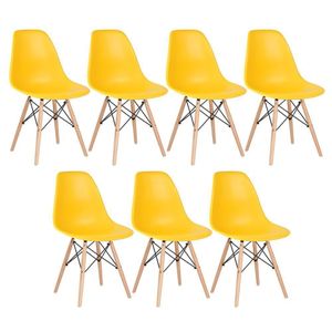 Kit 7 Cadeiras Com Pés De Madeira Clara Amarelo
