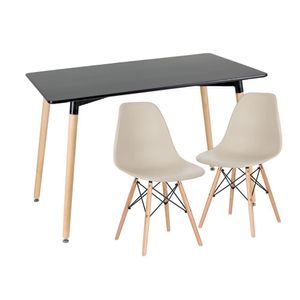Kit Mesa Retangular 60 X 120Cm Preto 2 Cadeiras Nude
