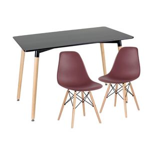 Kit - Mesa De Jantar Retangular Eames 60 X 120 Cm Preto + 2 Cadeiras Eiffel Dsw Marrom
