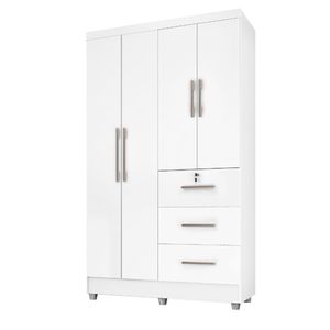 Guarda Roupas Solteiro 4 Portas 3 Gavetas Tokio Branco / Branco Lilás Flex Branco